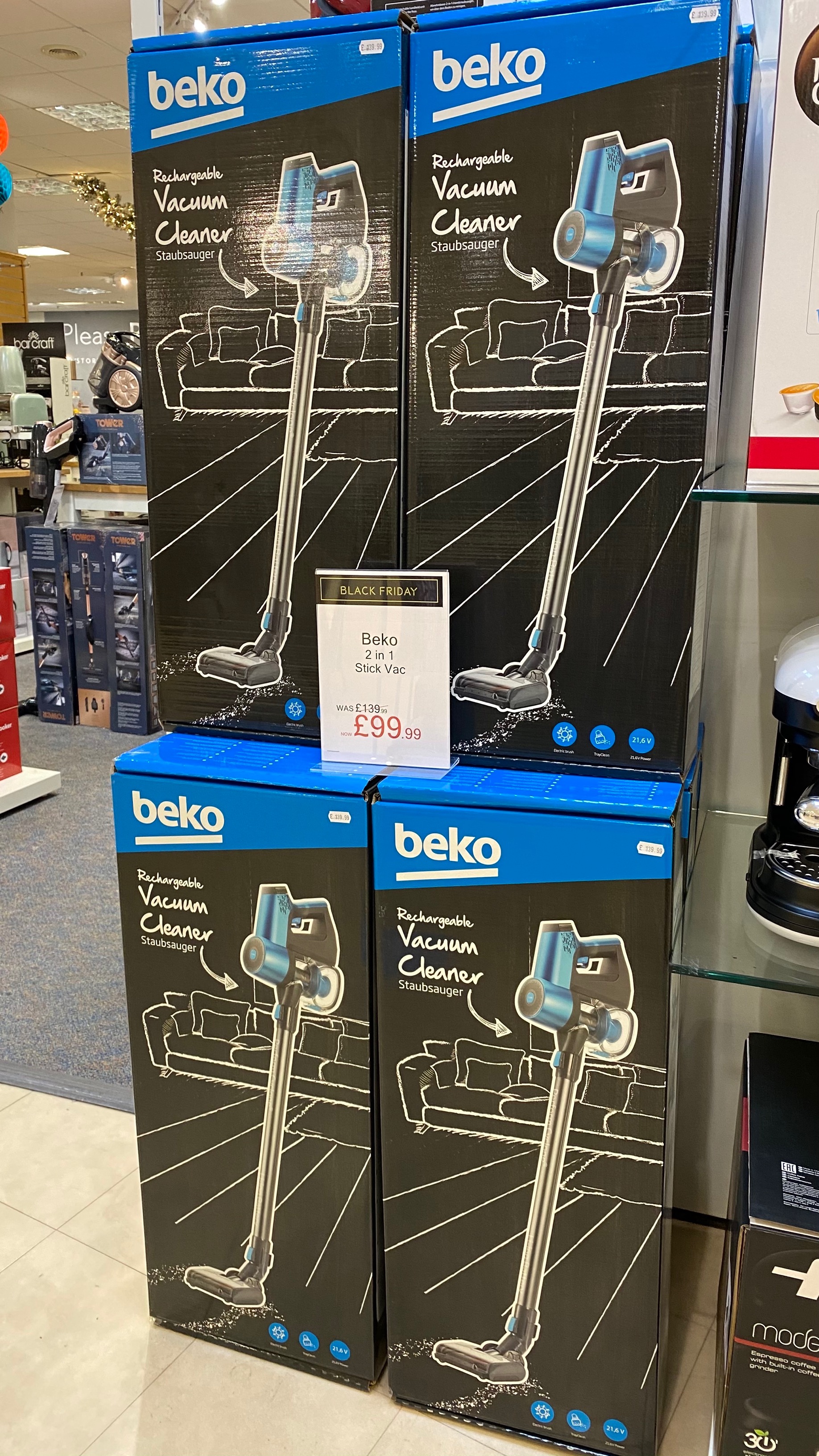 Beko Cordless Vacuum - was £139.99, now £99.99. Suitable for those light jobs around the house this cordless hoover can reach all those difficult spots you can't normally reach